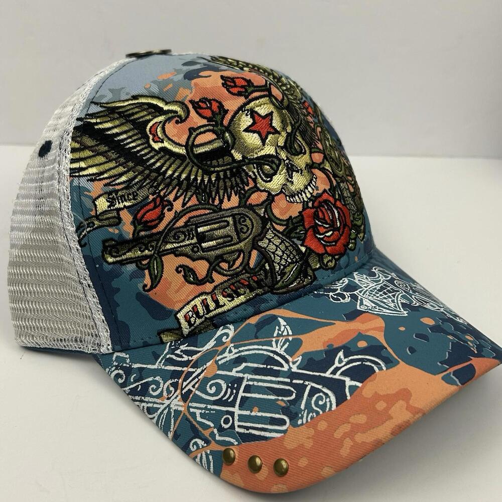 Tattoos Mesh Y2K Trucker Hat Skull Wings Guns Rose Grunge Goth SnapBack Unbrand